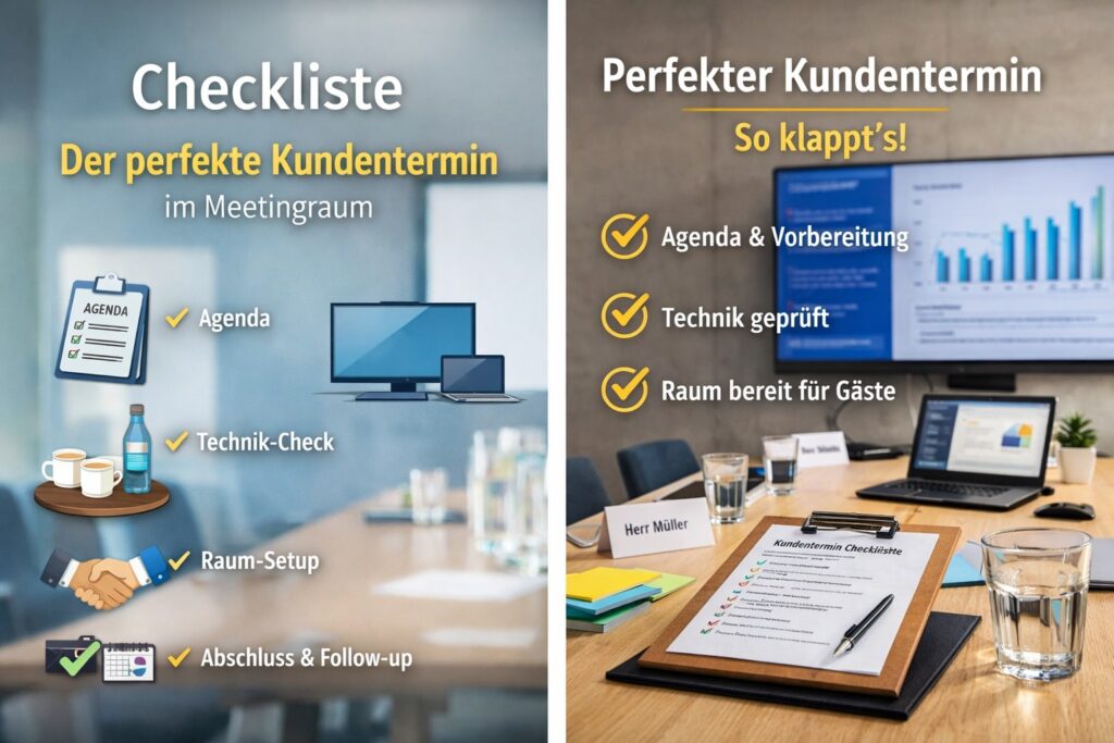 Checkliste fuer den perfekten Kundentermin im Meetingraum Agenda Technik Raum Setup Vorlagen Fehler vermeiden Follow up – fuer klare Entscheidungen schnell 1