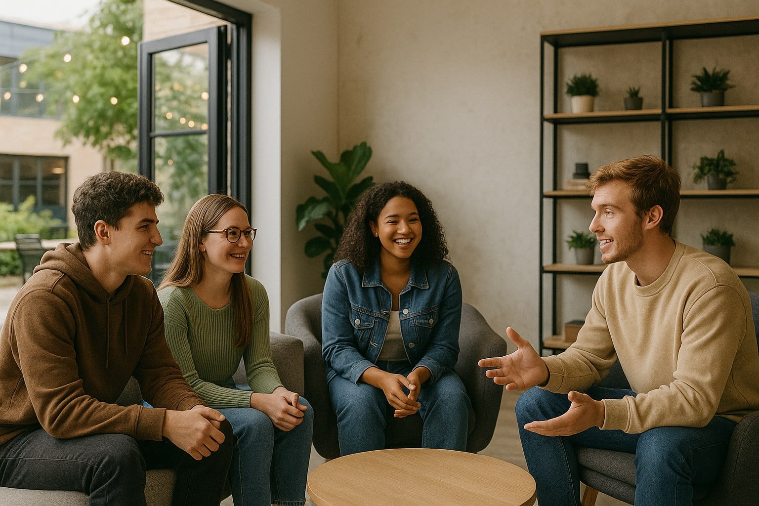 Studierende arbeiten konzentriert im Coworking Space
